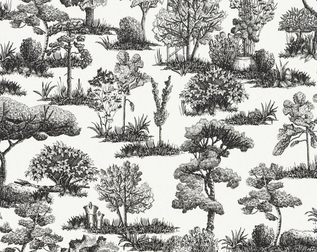 Garden Toile Onyx WWWP88605D0011 by Old World Weavers Designer Wallpaper