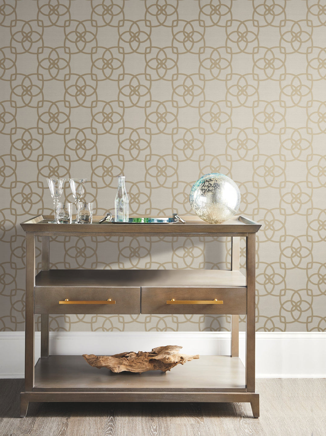 Serendipity Cream & Gold Metallic Wallpaper by Antonina Vella Designer