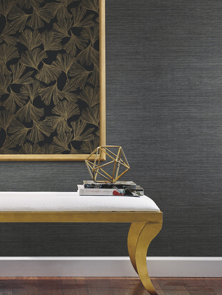 Shining Sisal Grasscloth Black Metallic Wallpaper by Inspired by Color Designer