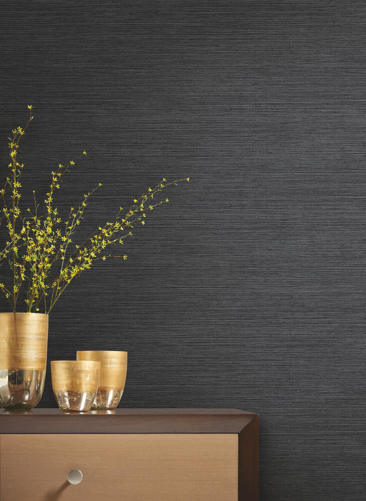 Shining Sisal Grasscloth Black Metallic Wallpaper by Inspired by Color Designer