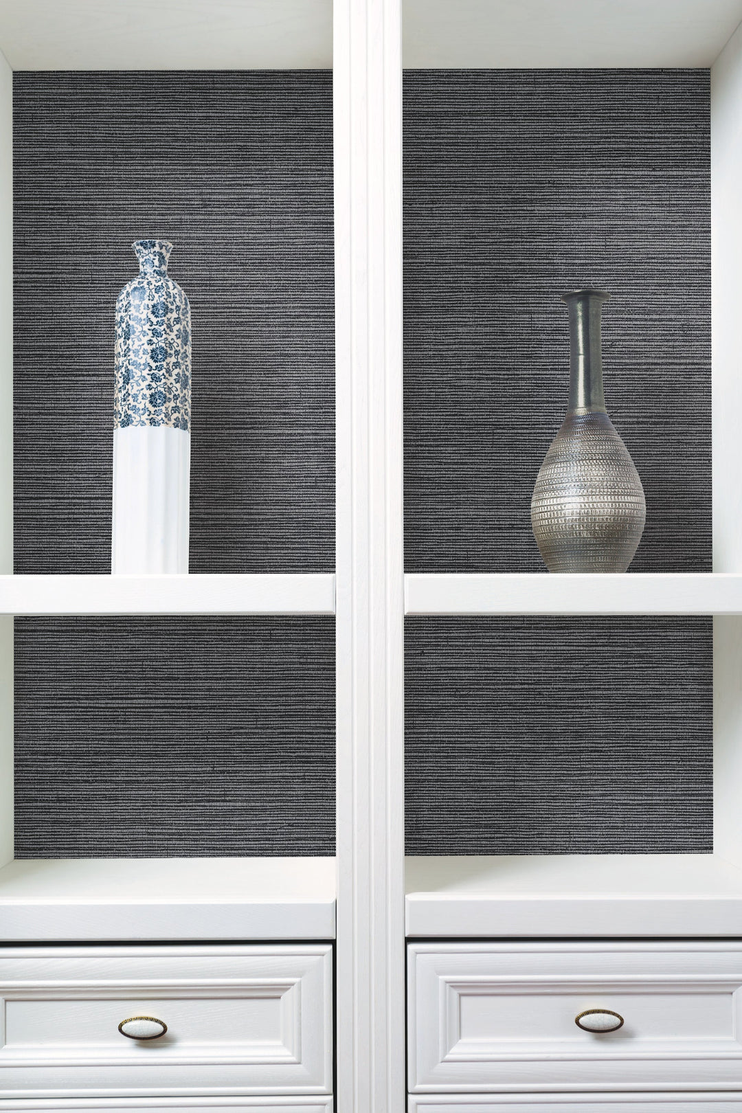 Shining Sisal Grasscloth Black Metallic Wallpaper by Inspired by Color Designer