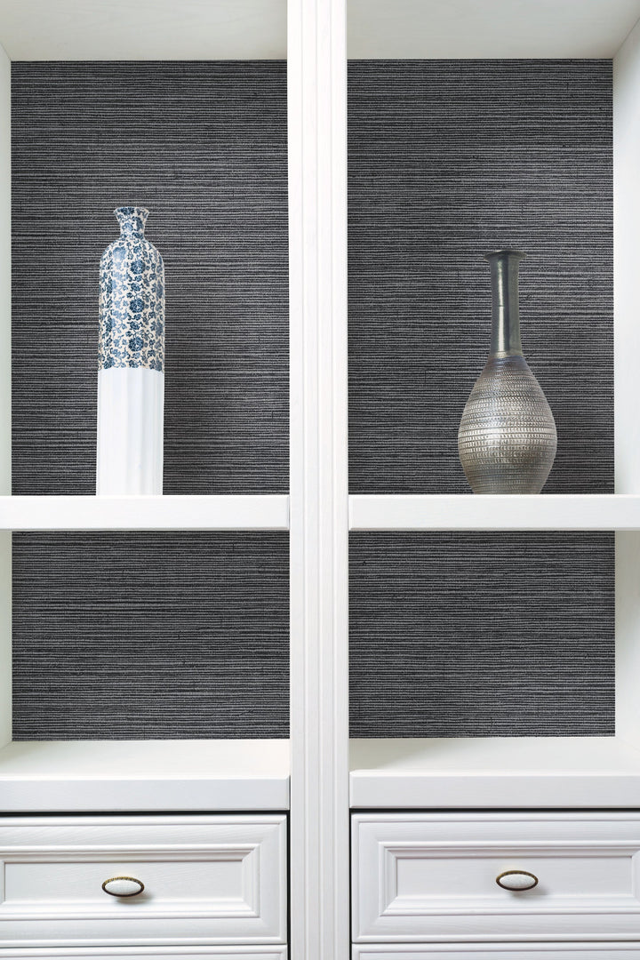 Shining Sisal Grasscloth Black Metallic Wallpaper by Inspired by Color Designer