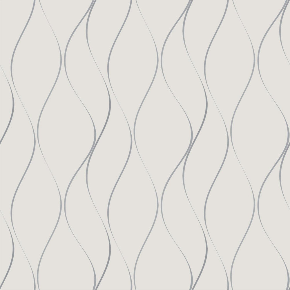 Wavy Stripe Off White & Silver Metallic Wallpaper by Antonina Vella Antonina Vella Dazzling Dimensions Volume II Covers about 57.8 square feet 21-in by 33-ft long roll Unpasted 21 - Fabric Carolina -