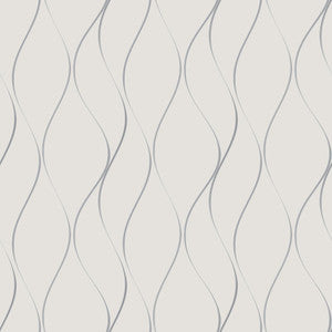 Wavy Stripe Off White & Silver Metallic Wallpaper by Antonina Vella