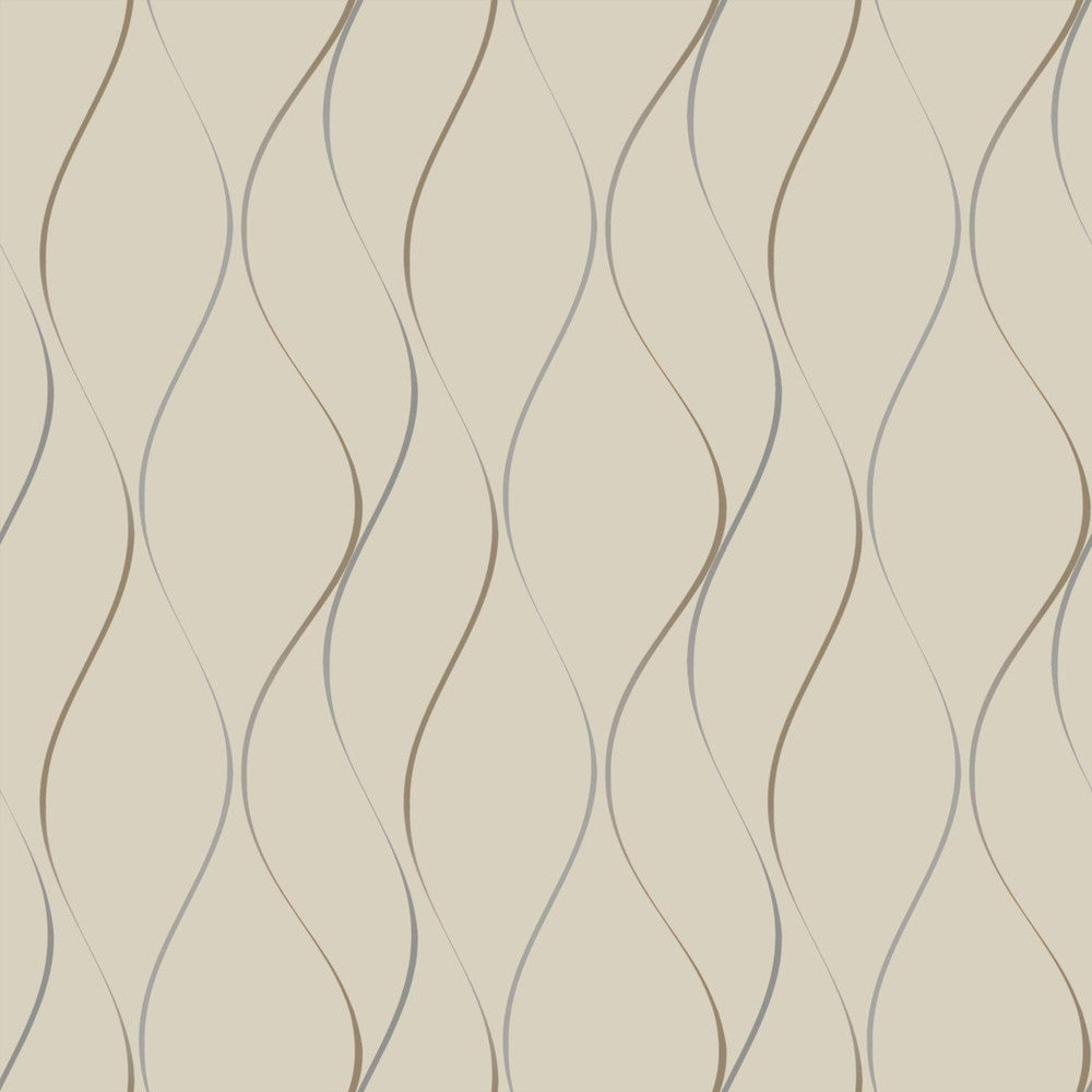 Wavy Stripe Beige Metallic Wallpaper by York Wallcoverings Shimmering Finishes Covers about 57.8 square feet 21-in by 33-ft long roll Unpasted 21 - Fabric Carolina -