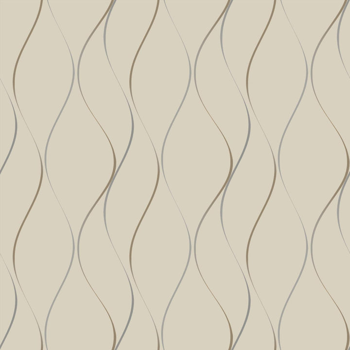 Wavy Stripe Beige Metallic Wallpaper by York Wallcoverings Shimmering Finishes Covers about 57.8 square feet 21-in by 33-ft long roll Unpasted 21 - Fabric Carolina -