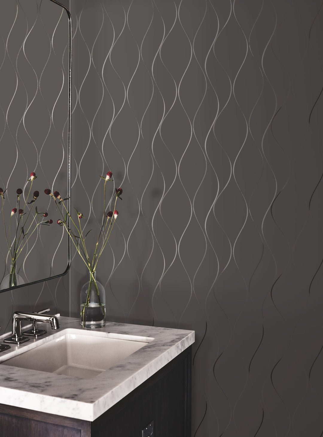 Wavy Stripe Black Metallic Wallpaper by York Wallcoverings Designer