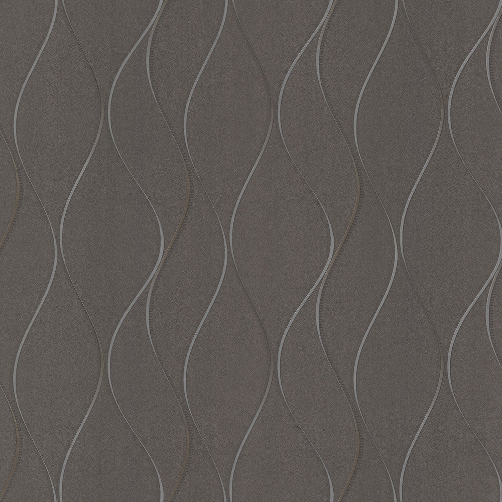 Wavy Stripe Black Metallic Wallpaper by York Wallcoverings Shimmering Finishes Covers about 57.8 square feet 21-in by 33-ft long roll Unpasted 21 - Fabric Carolina -