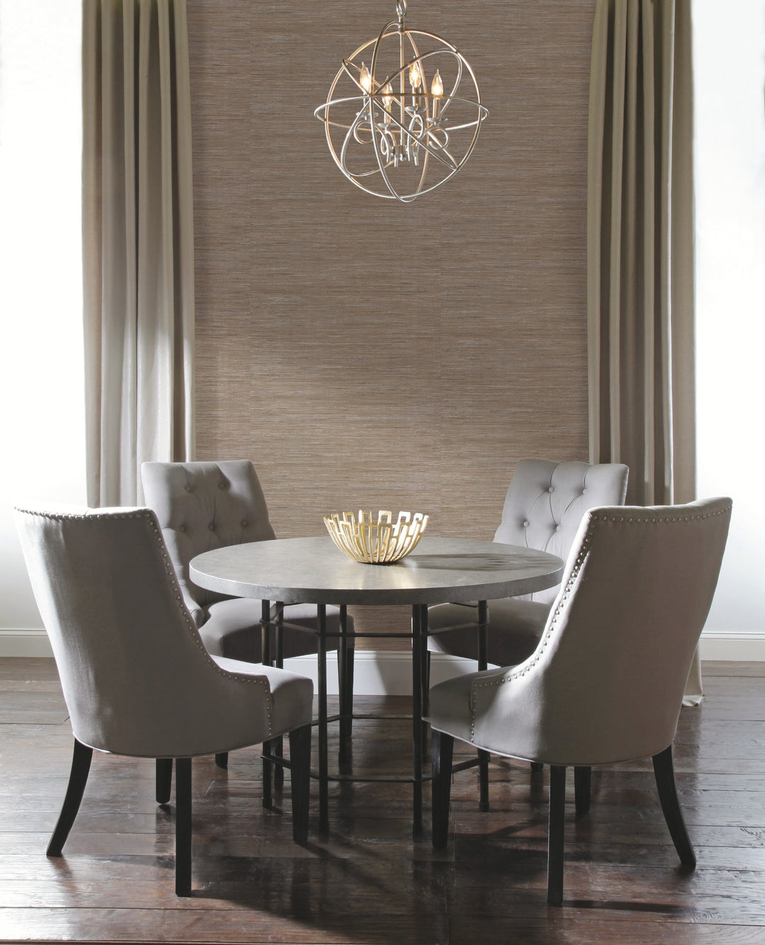 Lustrous Grasscloth Silver & Taupe Wallpaper by York Wallcoverings Designer
