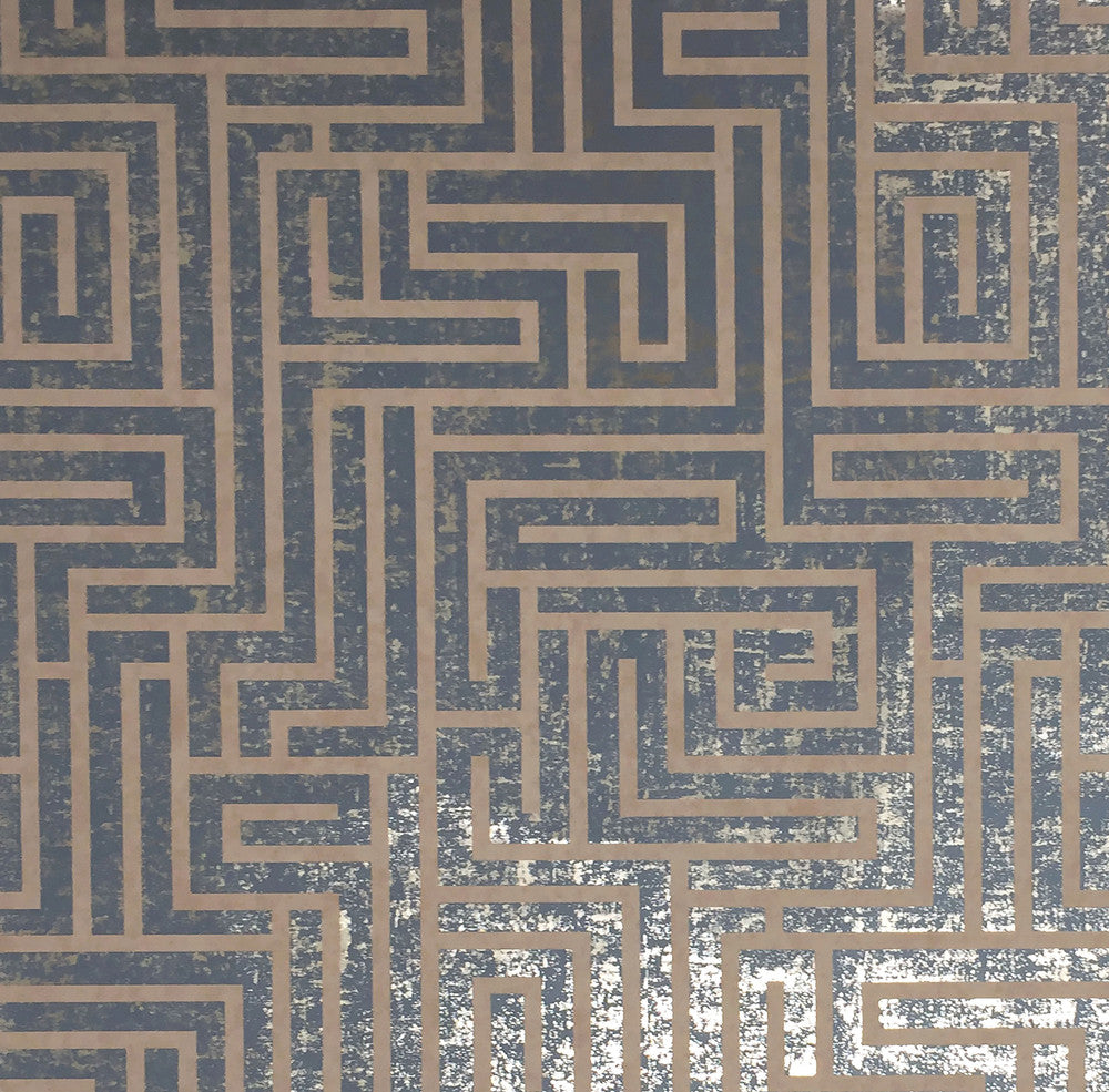 A Maze Blue Wallpaper by York Wallcoverings Mid Century Covers about 60.8 square feet 27-in by 27-ft long roll Unpasted 25.2 - Fabric Carolina -