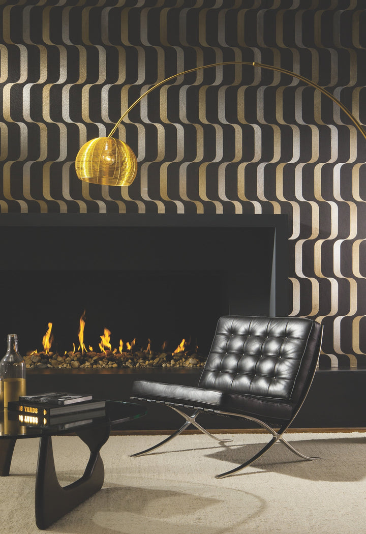 Ribbon Black Wallpaper by York Wallcoverings Designer