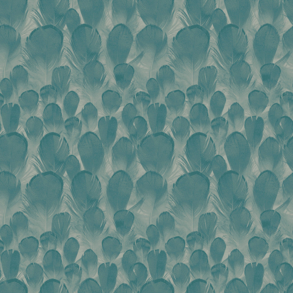 Feathers Teal & Green Wallpaper by Antonina Vella Antonina Vella Natural Opalescence Covers about 57.8 square feet 21-in by 33-ft long roll Unpasted 20.8 - Fabric Carolina -