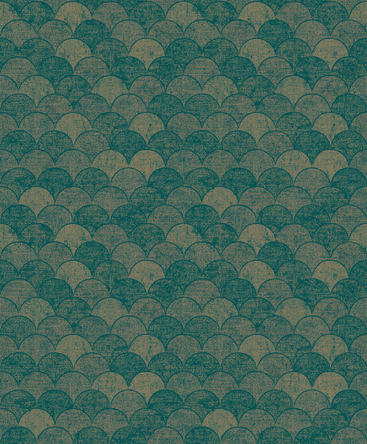 Mermaid Scales Teal & Gold Wallpaper by Antonina Vella Antonina Vella Natural Opalescence Covers about 57.8 square feet 21-in by 33-ft long roll Unpasted 25.2 - Fabric Carolina -