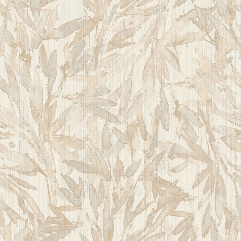 Rainforest Leaves Beige Wallpaper by Antonina Vella Antonina Vella Natural Opalescence Covers about 57.8 square feet 21-in by 33-ft long roll Unpasted 20.8 - Fabric Carolina -