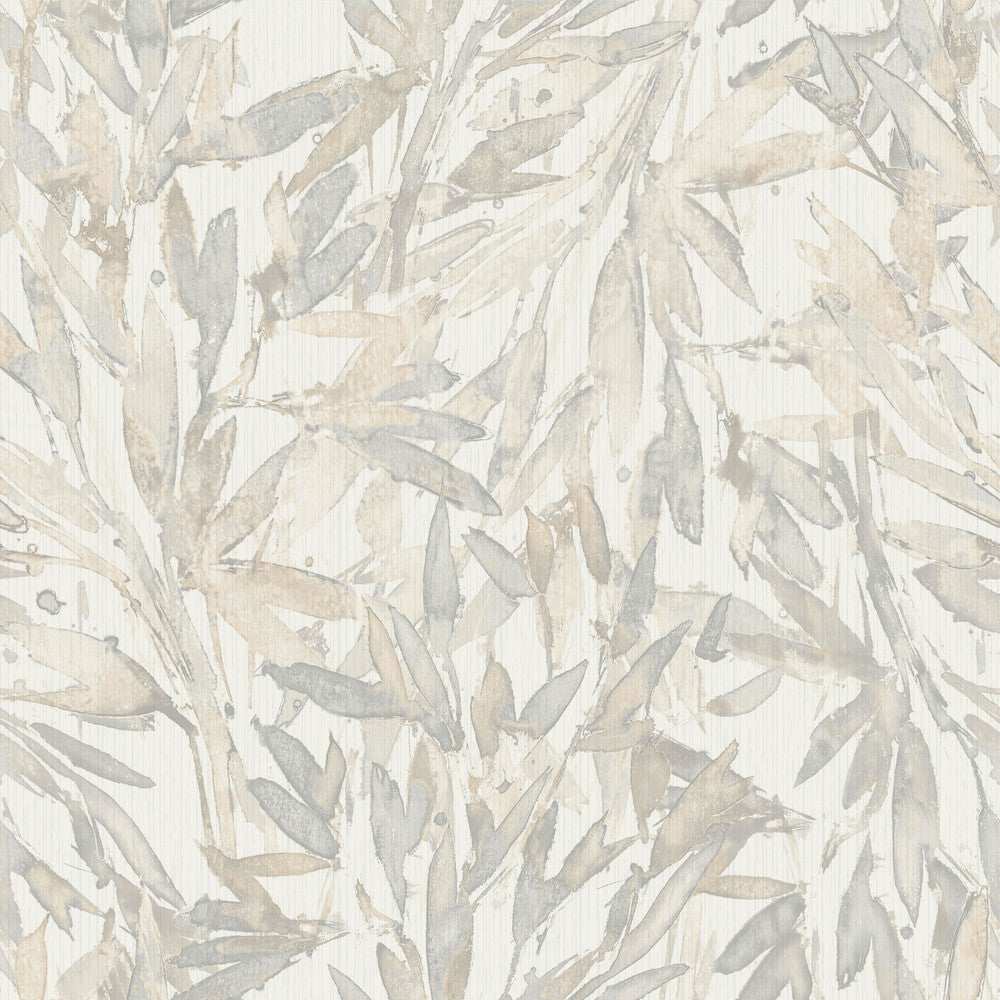 Rainforest Leaves Cream & Grey Wallpaper by Antonina Vella Antonina Vella Natural Opalescence Covers about 57.8 square feet 21-in by 33-ft long roll Unpasted 20.8 - Fabric Carolina -