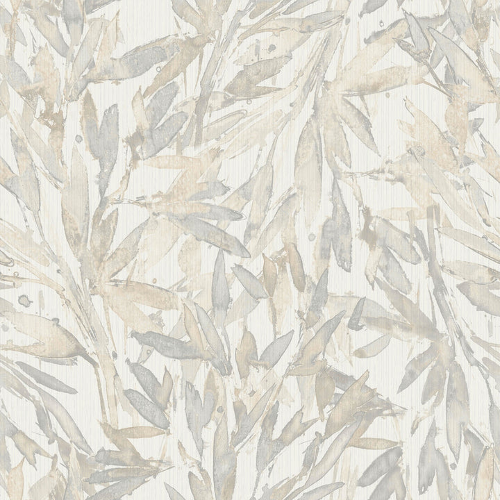 Rainforest Leaves Cream & Grey Wallpaper by Antonina Vella Antonina Vella Natural Opalescence Covers about 57.8 square feet 21-in by 33-ft long roll Unpasted 20.8 - Fabric Carolina -