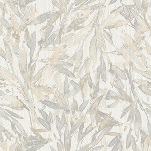 Rainforest Leaves Cream & Grey Wallpaper by Antonina Vella