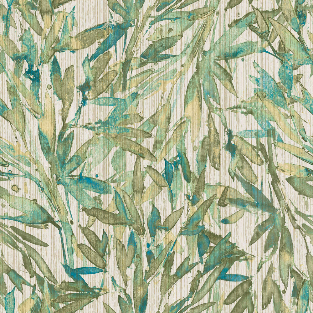 Rainforest Leaves Teal Wallpaper by Antonina Vella Antonina Vella Natural Opalescence Covers about 57.8 square feet 21-in by 33-ft long roll Unpasted 20.8 - Fabric Carolina -