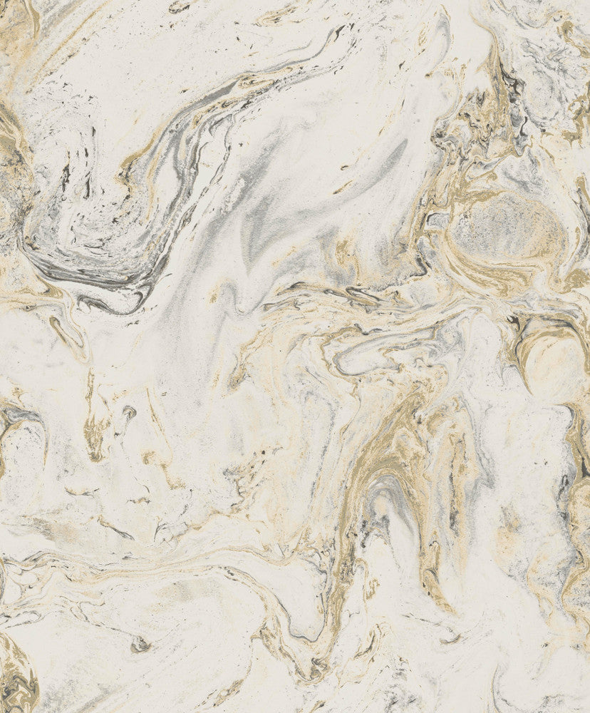 Oil & Marble Black & Gold Metallic Wallpaper by Antonina Vella Antonina Vella Natural Opalescence Covers about 57.8 square feet 21-in by 33-ft long roll Unpasted 25.2 - Fabric Carolina -