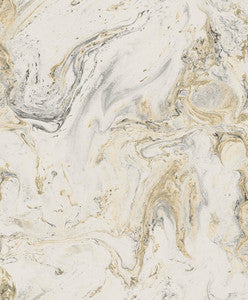 Oil & Marble Black & Gold Metallic Wallpaper by Antonina Vella