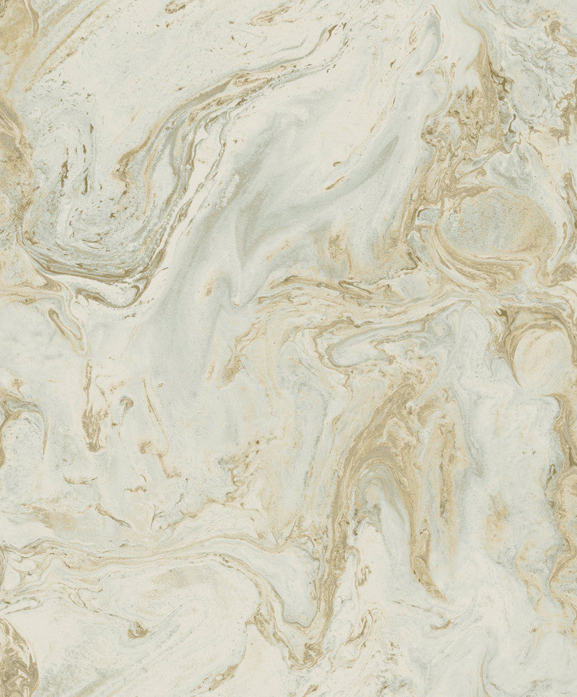 Oil & Marble Green & Gold Metallic Wallpaper by Antonina Vella Antonina Vella Natural Opalescence Covers about 57.8 square feet 21-in by 33-ft long roll Unpasted 25.2 - Fabric Carolina -