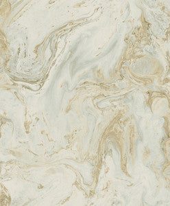 Oil & Marble Green & Gold Metallic Wallpaper by Antonina Vella