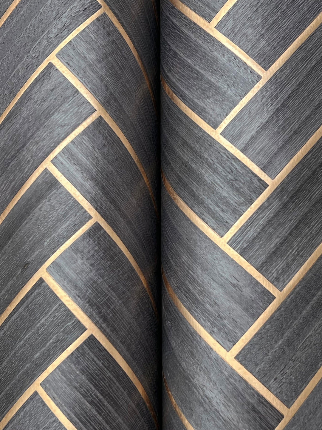 Herringbone Wood Veneer Graphite Wallpaper by Ronald Redding Designer