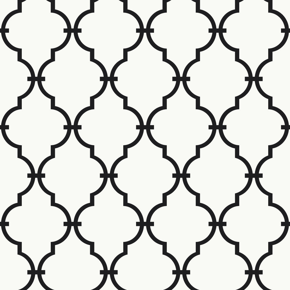 Modern Trellis Black Wallpaper by Inspired by Color Black & White, III Covers about 56.4 square feet 20.5-in by 33-ft long roll Prepasted 6.88 - Fabric Carolina -