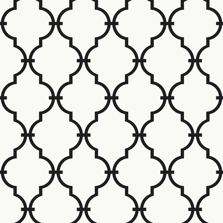 Modern Trellis Black Wallpaper by Inspired by Color Black & White, III Covers about 56.4 square feet 20.5-in by 33-ft long roll Prepasted 6.88 - Fabric Carolina -