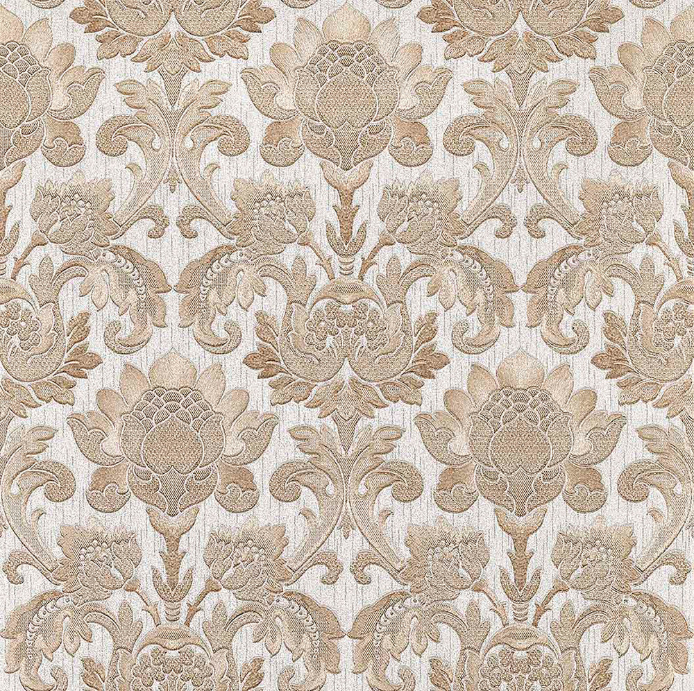 Dis Scudo Beige Damask Wallpaper by Brewster Regent Covers about 57.8 square feet 21-in by 33-ft long roll Unpasted 21 - Fabric Carolina -