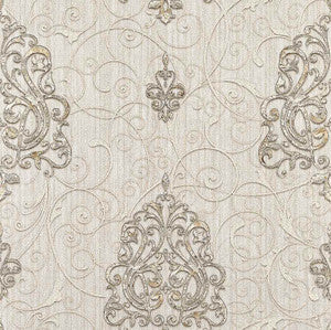 Dis White Damask Wallpaper by Brewster