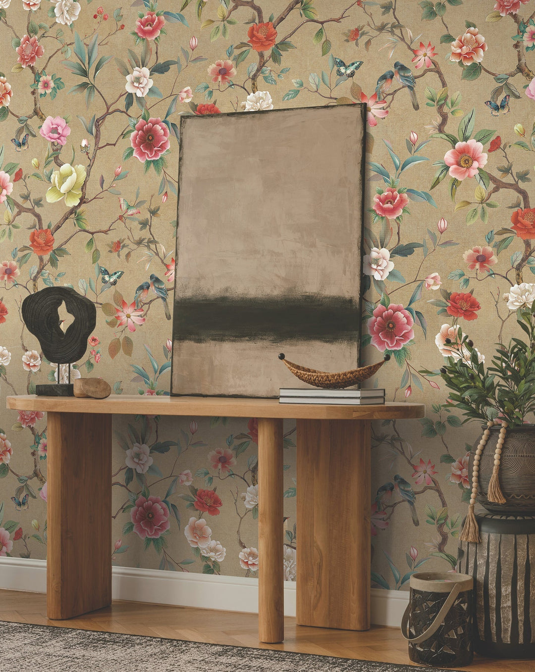 Kimora's Garden Linen Wallpaper by Ronald Redding Designer