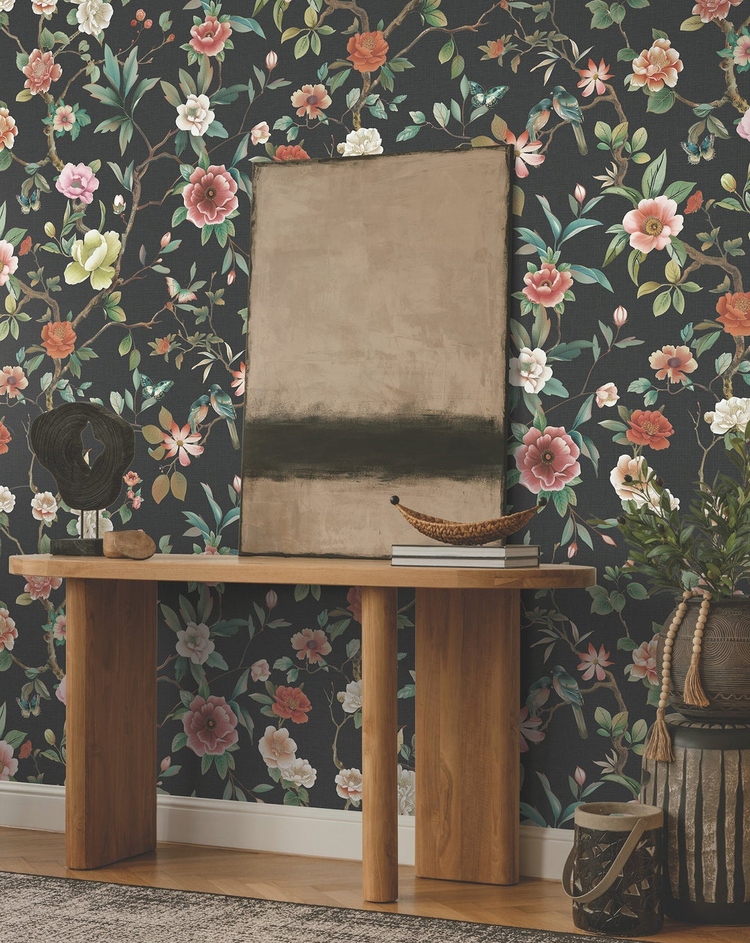 Kimora's Garden Black Wallpaper by Ronald Redding Designer