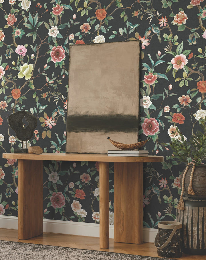 Kimora's Garden Black Wallpaper by Ronald Redding Designer