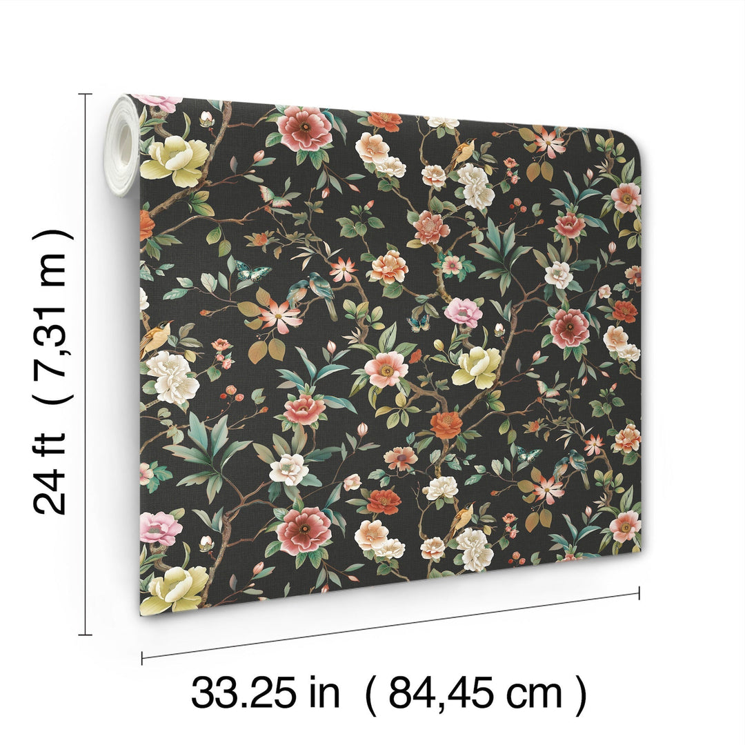 Kimora's Garden Black Wallpaper by Ronald Redding Designer