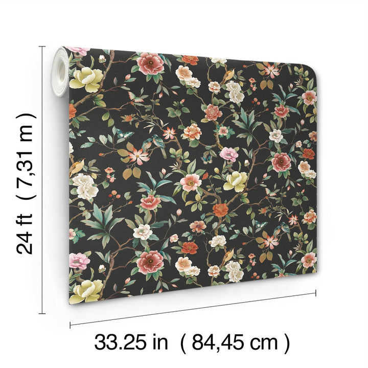 Kimora's Garden Black Wallpaper by Ronald Redding Designer