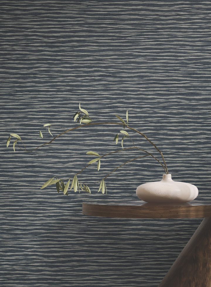 Lotus Weave Navy Wallpaper by Ronald Redding Designer