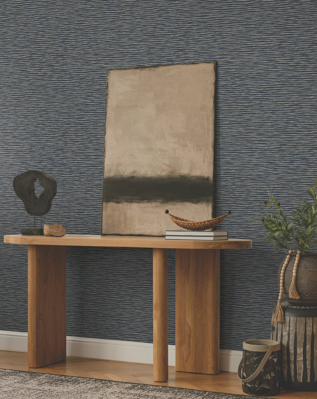 Lotus Weave Navy Wallpaper by Ronald Redding Designer