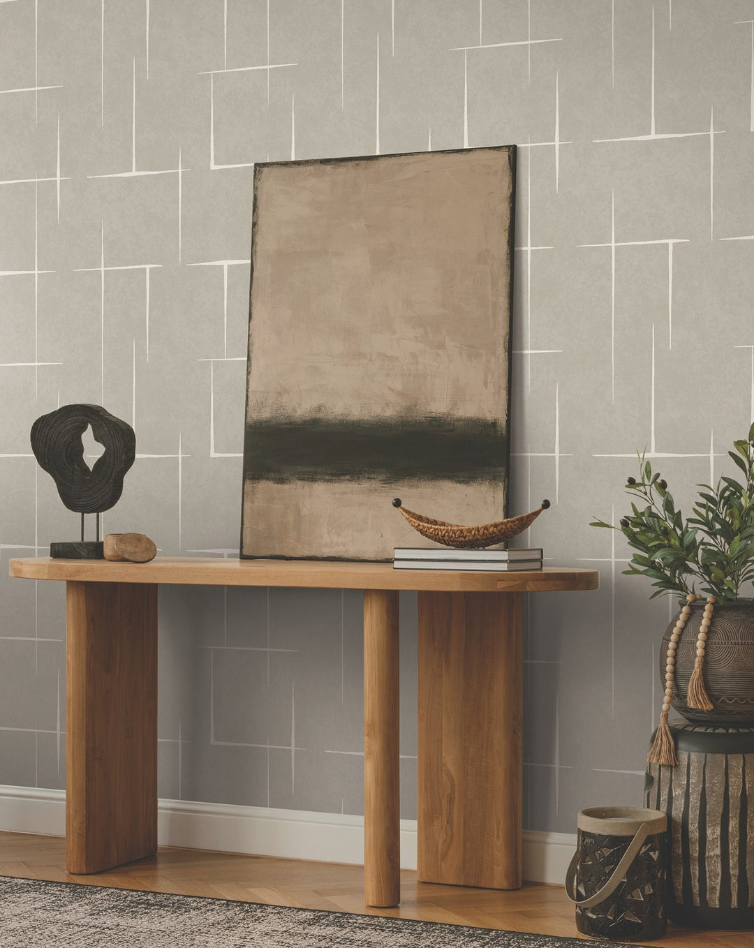 Malia White & Taupe Wallpaper by Ronald Redding Designer