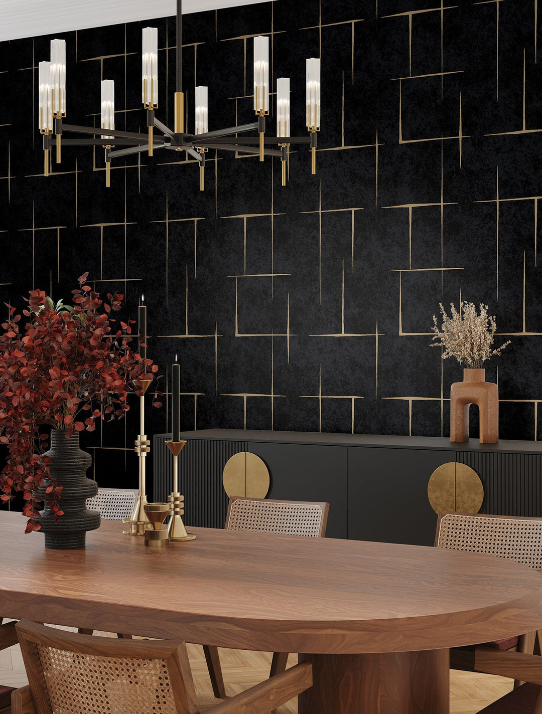 Malia Gold & Black Wallpaper by Ronald Redding Designer