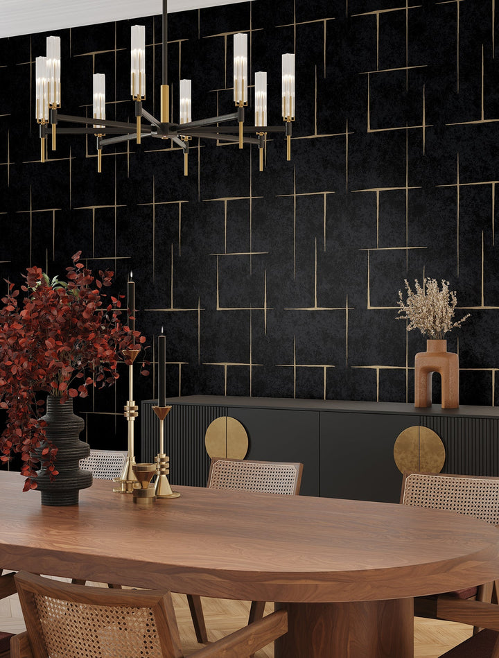 Malia Gold & Black Wallpaper by Ronald Redding Designer