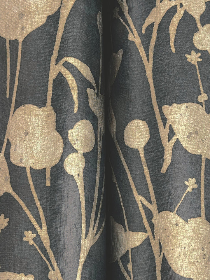 Shimmering Poppies Black & Gold Wallpaper by Ronald Redding Designer