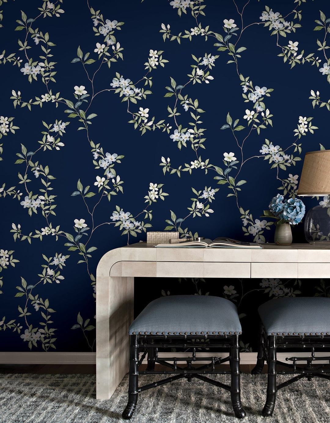 April Blossom Navy Wallpaper by Ronald Redding Designer