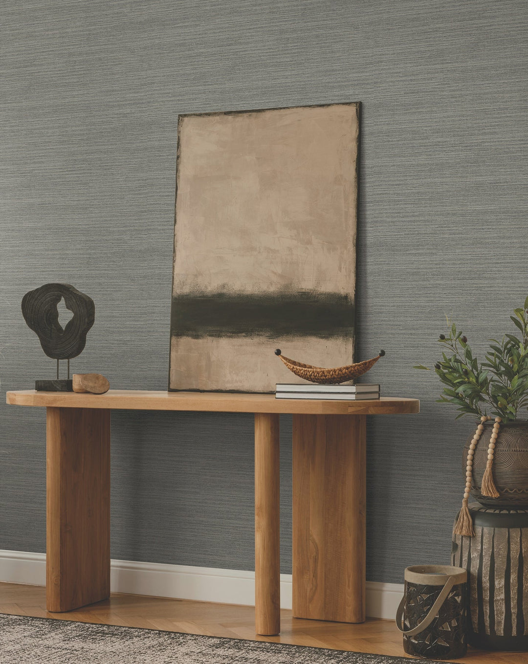 Amyra Silk Charcoal Wallpaper by Ronald Redding Designer
