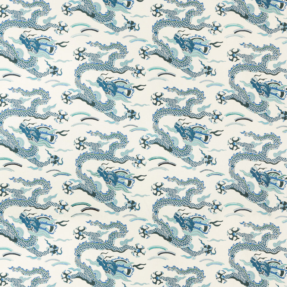 Zen Dragon Indigo by Kravet Couture Fabric - COTTON - 95%;RAYON - 5% India - Horizontal: 27 and Vertical: 16.6 54 - Fabric Carolina -