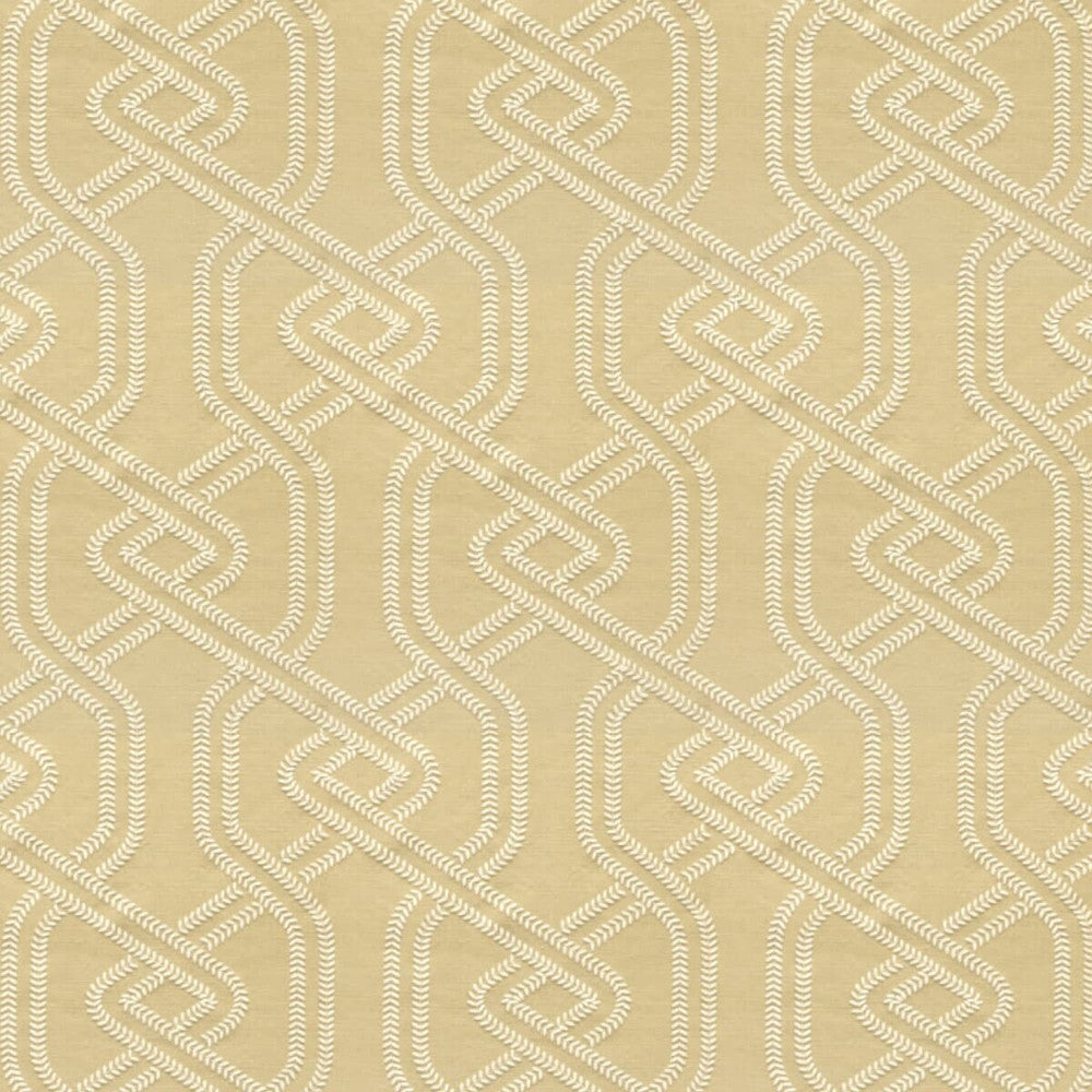 Zeppelin 2 Caramel by Stout Designer Fabric Color My Window Embroidery/Snow 100% Polyester Rayon Embroidery INDIA FLAME RETARDANT-U.F.A.C. CLASS 1 (OR A) CATB 117-2013 WYZENBEEK 6 000 DOUBLE RUB WEAR TEST (LIGHT DUTY) Horizontal: 10.25 and Vertical: 12 51 in - Swanky Fabrics -