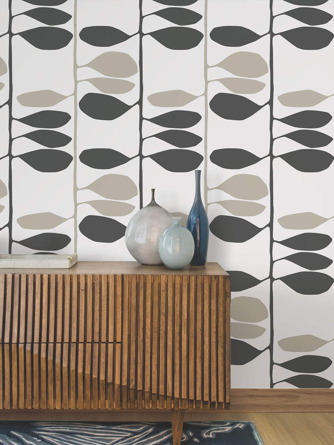Sculpted Vines Carbon & Linen Wallpaper by York Wallcoverings Designer