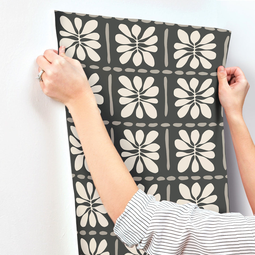 Mimosa Fleur Carbon Black Wallpaper by York Wallcoverings Designer