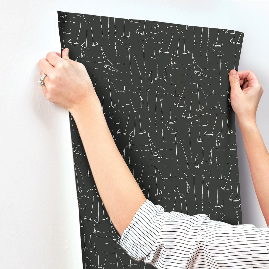 Vermillion Coast Carbon Black Wallpaper by York Wallcoverings Designer