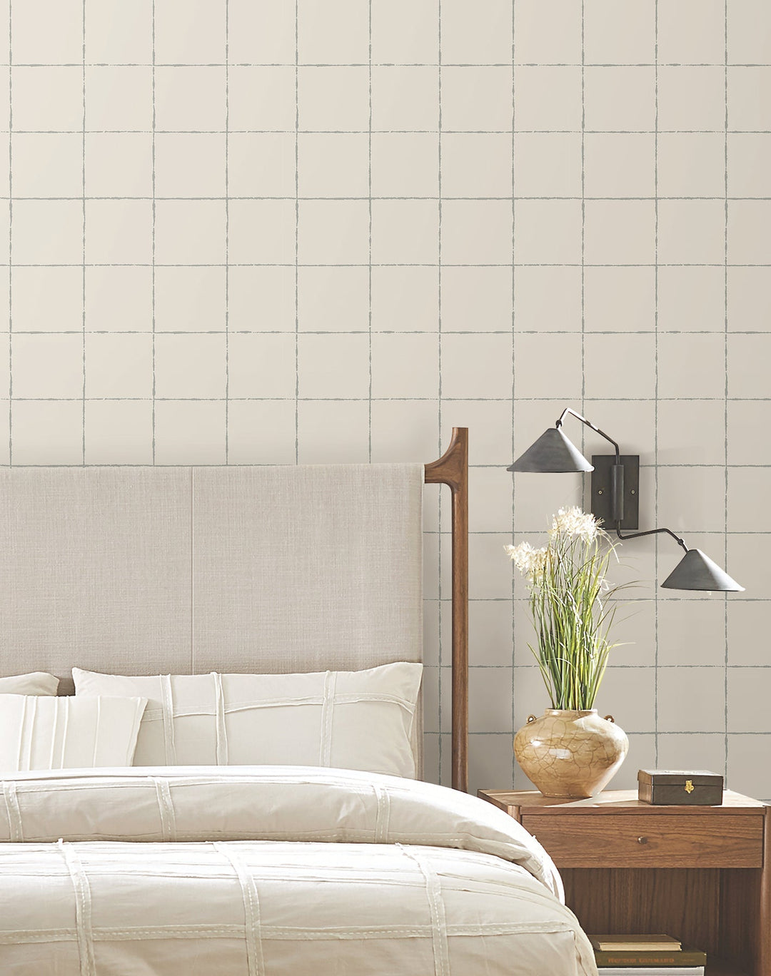 La Vitre Plaid Lichen Grey Wallpaper by York Wallcoverings Designer